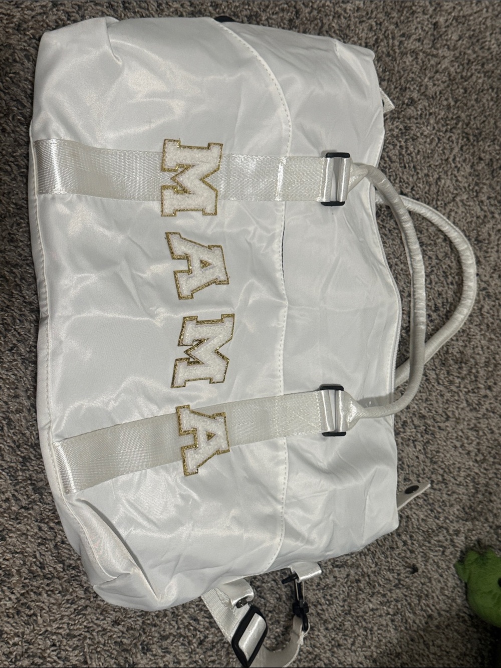 White 'MAMA' Embroidered Kids Tote Bag with Gold Accent